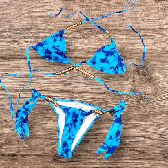 “ NWOT Blue Tie-Dye Two-Piece Bikini Set - Size Large” - Picture 1 of 6
